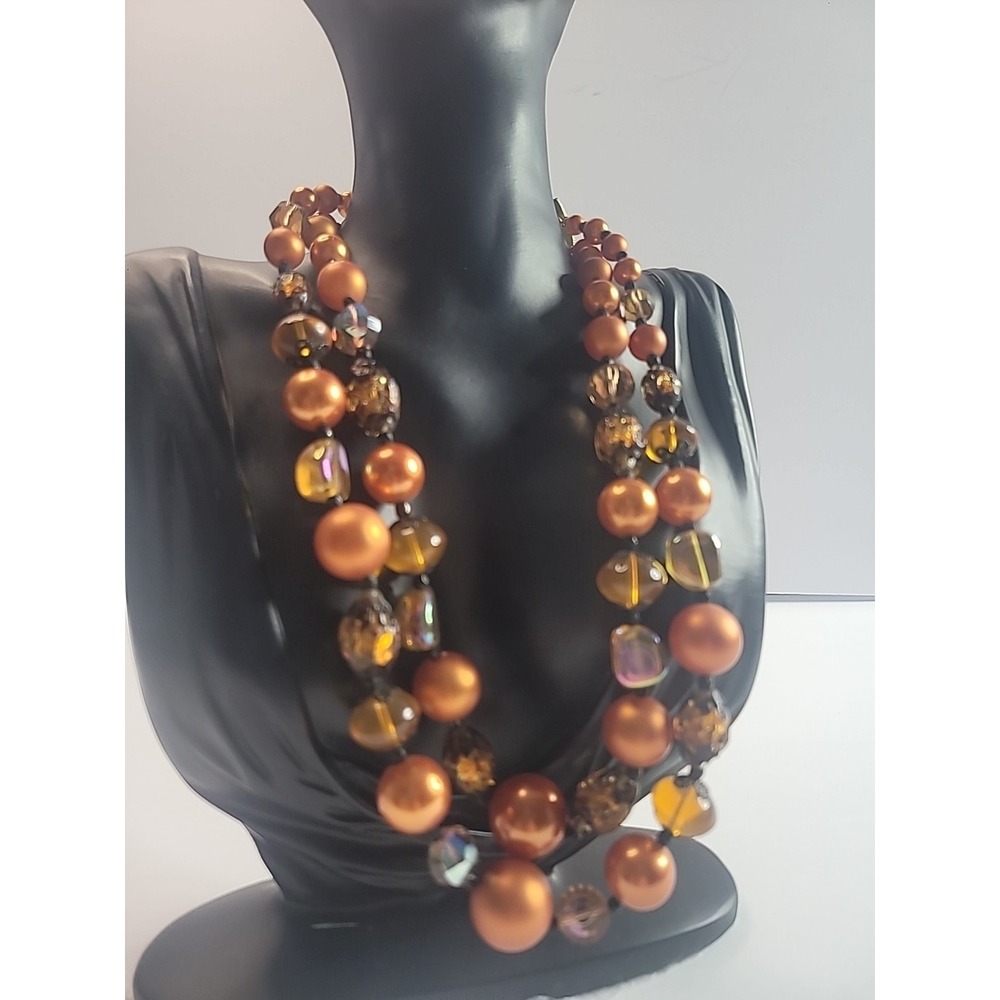 Vintage Vendome Orange Beaded Necklace AB Crystal Faux Pearl Runway Statement